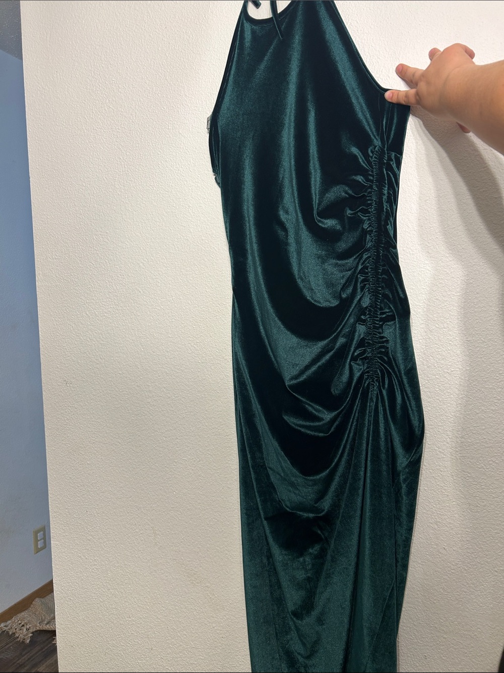 Elegant Ruched Halter Maxi Dress in Deep Green